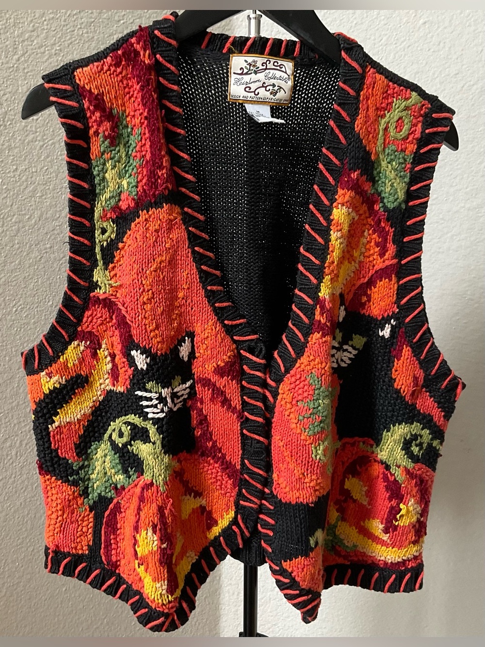 Handcrafted Black & Orange Pumpkin Knit Vest